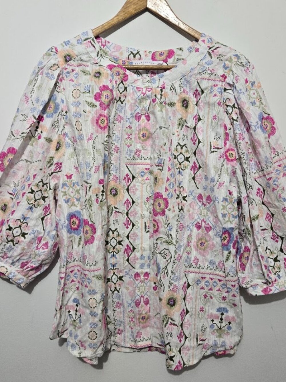 Jane and Delancey Floral Cottagecore Peasant Button Up Top Size 1X Garden Boho
